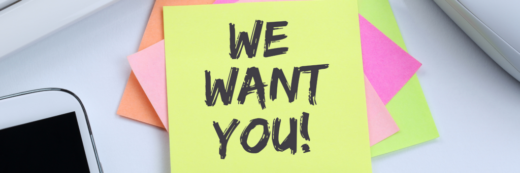 post it note with ‘We want you’ written on it
